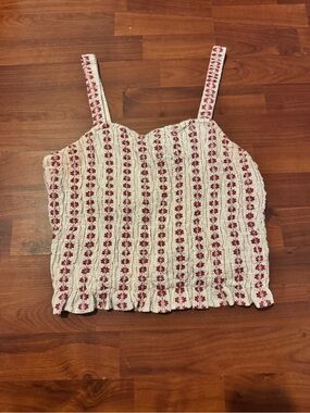 American Eagle Outfitters White Tank Top with Red Floral Stripe